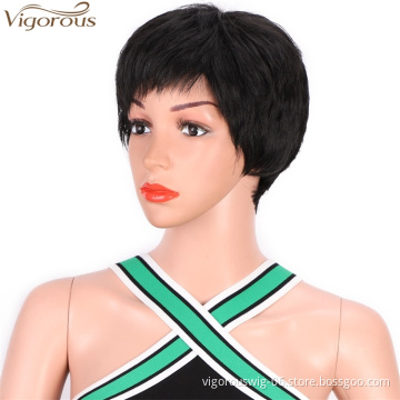 Vigorous Short Hair Wigs for Black Women Natural Straight Pixie Cut Synthetic Hair Wig 100% Heat Resistant Fiber Wig 1B Color